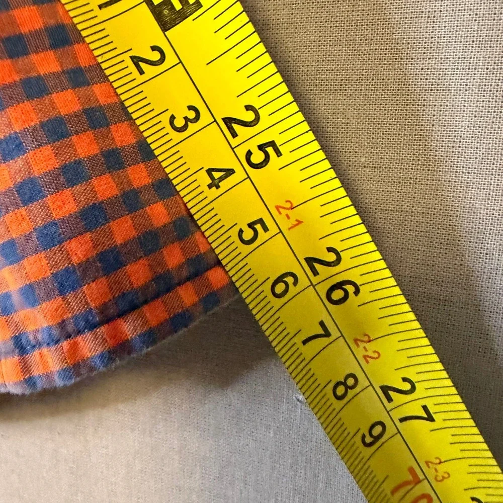 J.Crew Mens XL Orange Navy Blue Gingham Check Cotton Button Down Shirt LS